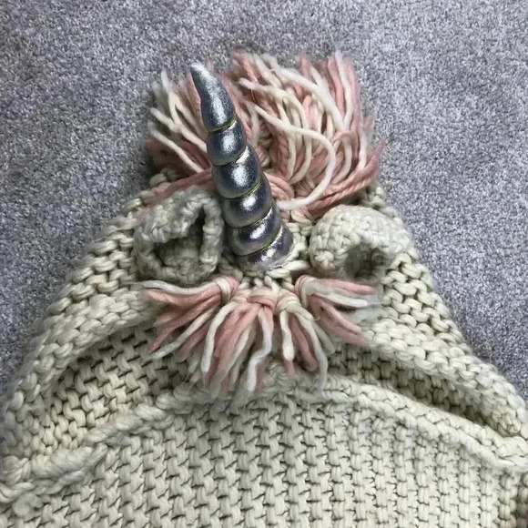 Unicorn Knit Hat Scarf Pockets Gloves Ivory Pink Silver Handmade Adult - Picture 7 of 9